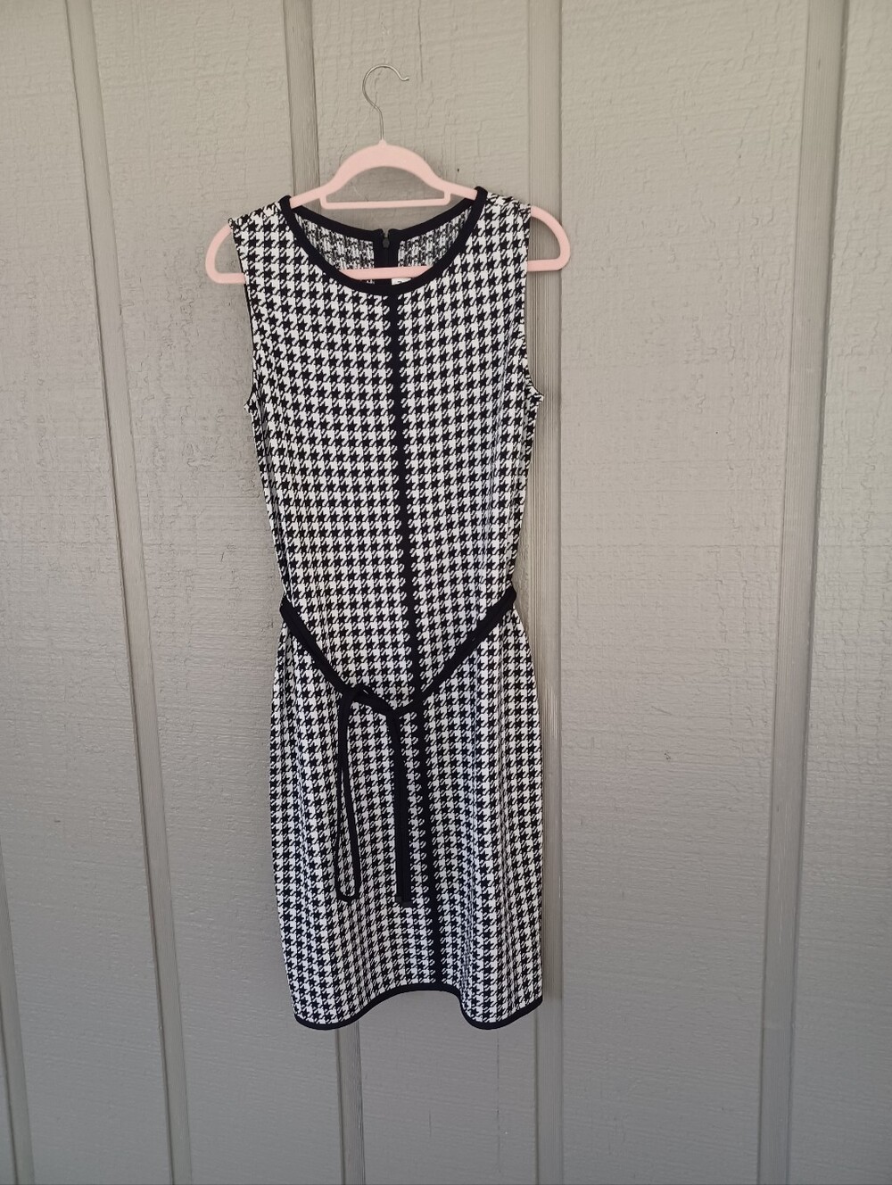 St John Collection Houndstooth Knit Dress Size 10 Old Money Tie Waist Sleeveless